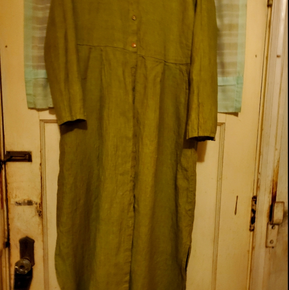 FLAX linen guacamole cut up dress S